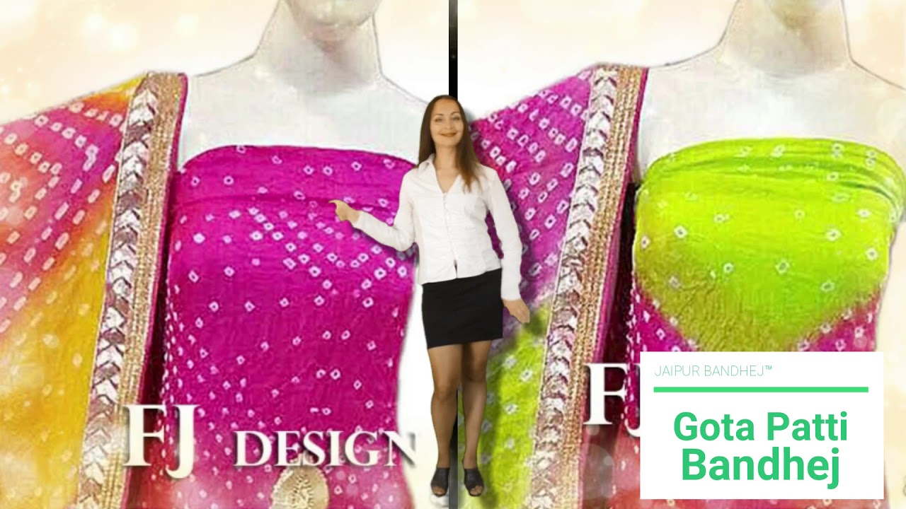 Jaipuri Rajasthani Art Silk Suits Gota Patti Bandhej Suit With Dupatta