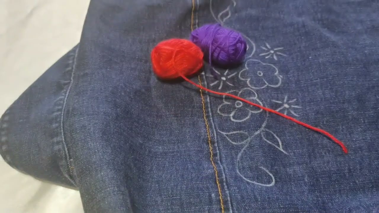 Comment broder à la main une veste en jeans🧥🧥🧥🧥pour débutant et changer son look😍😍. étapes faciles.