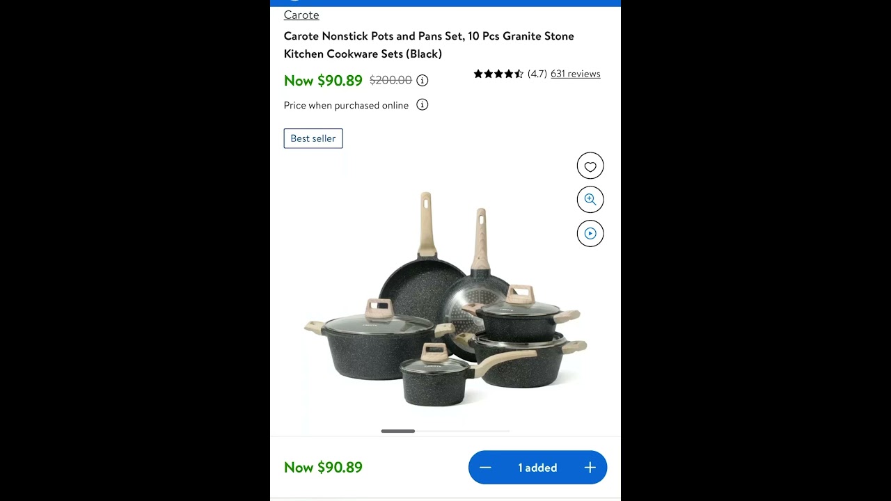 Sale $90.89 Carote Nonstick Pots and Pans Set, 10 Pcs Granite Stone Kitchen Cookware Sets (Black)