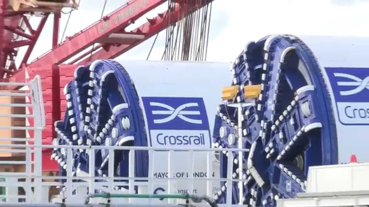 Crossrail's giant tunnelling machines lowered 40 metres underground