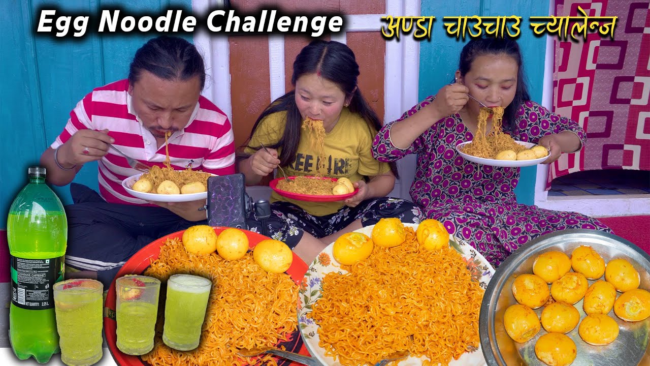 Hot & Spicy Egg Noodles mukbang challange with small Aunty (Sano Dima) || Village cooking videos