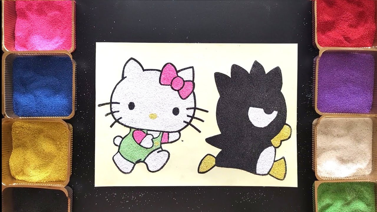 Colored Sand Painting Hello Kitty & Badtz Maru | Drawing & Coloring Hello Kitty & Badz Maru