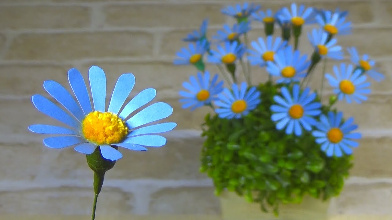 （ペーパーフラワー）春の花・秋の花　ブルーデージーの花の作り方【DIY】(paper flower)How to make a blue daisy flower