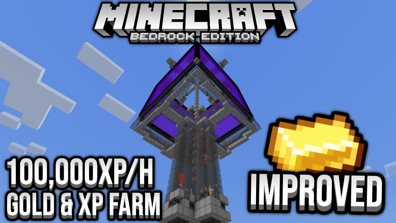 Улучшенная быстрая ферма золота и опыта: 100 000 опыта в час. Minecraft Bedrock Tutorial 1.17