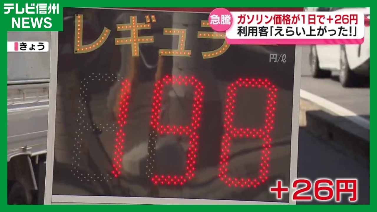 「一晩寝たらこんなに上がっちゃった！」ガソリン価格急騰！１日で26円も値上がり　11日夜は駆け込み給油でガソリンスタンドには長い車列　今後は…
