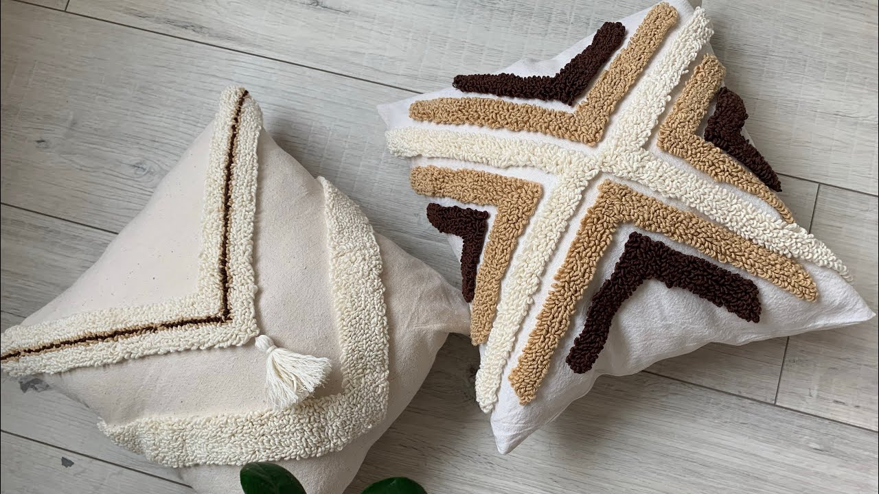 Cosy boho pillow case in punchneedle technique DIY/ декоративная подушка своими руками