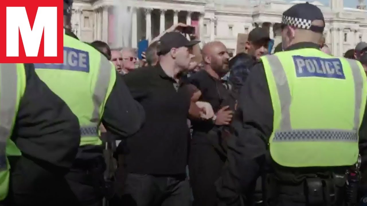 Covid-19 anti-lockdown protest sees hundreds gather in London's Trafalgar Square