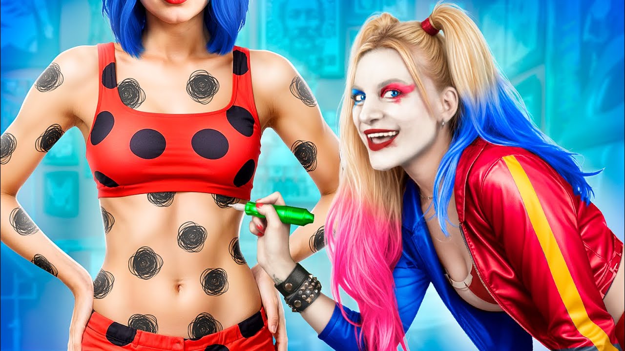 Harley Quinn Tattoo Studio f&uuml;r Superhelden / Extreme Versteckspiel Kisten Challenge!