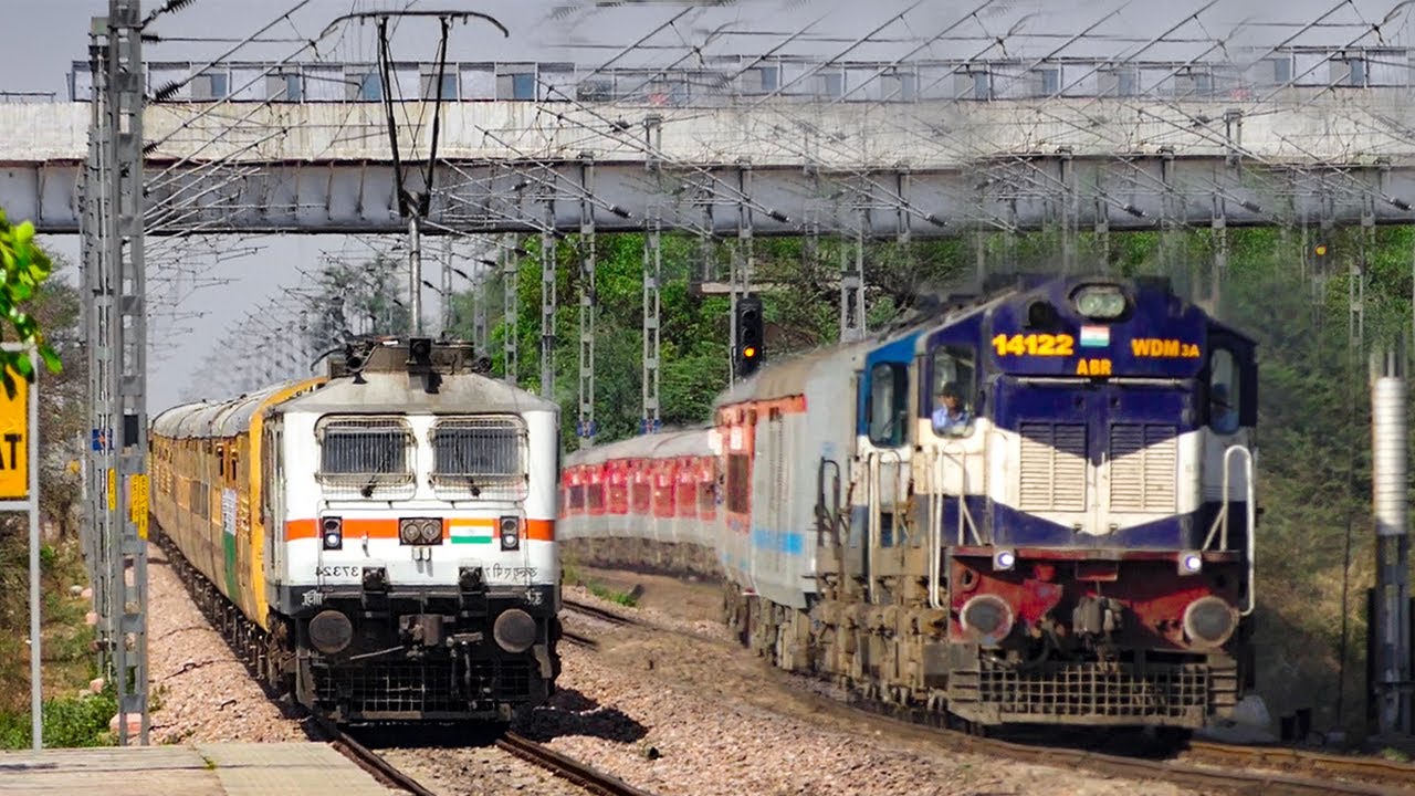 Furiously Speeding Electric & Diesels Hauled Trains on the Delhi-Rewari Rail Route : Indian Railways