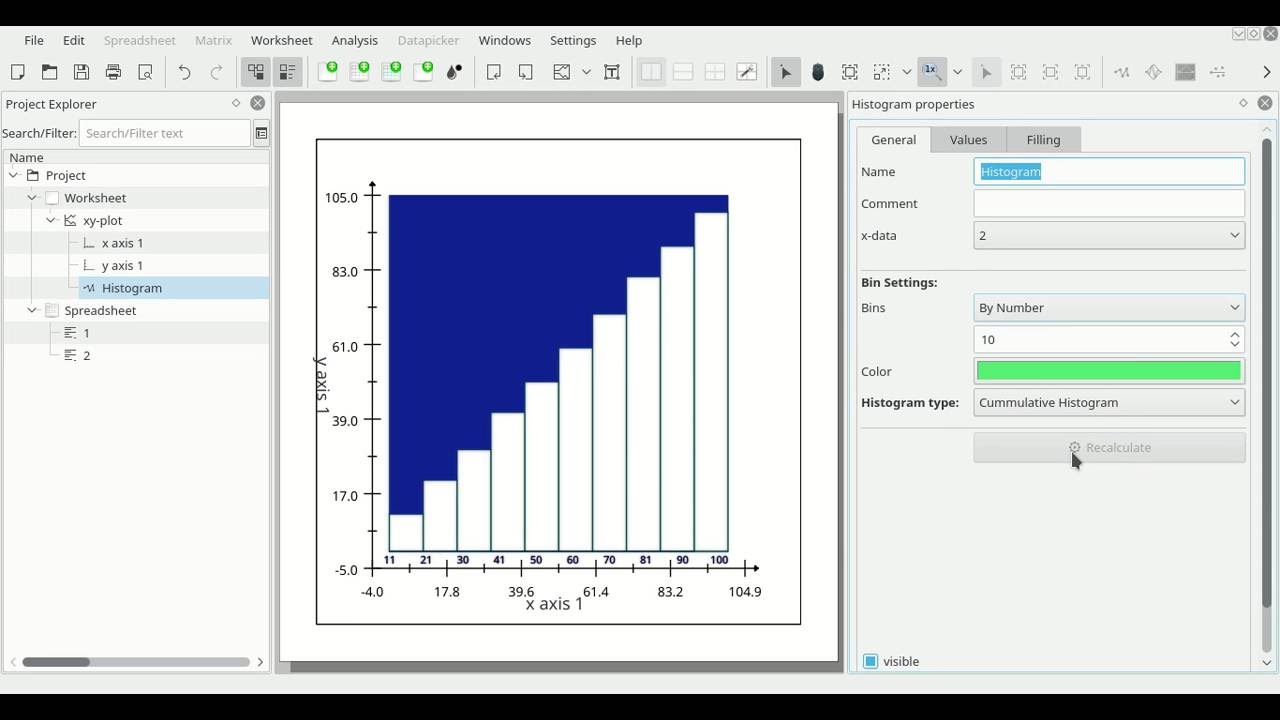 Histogram in LabPlot (KDE edu)