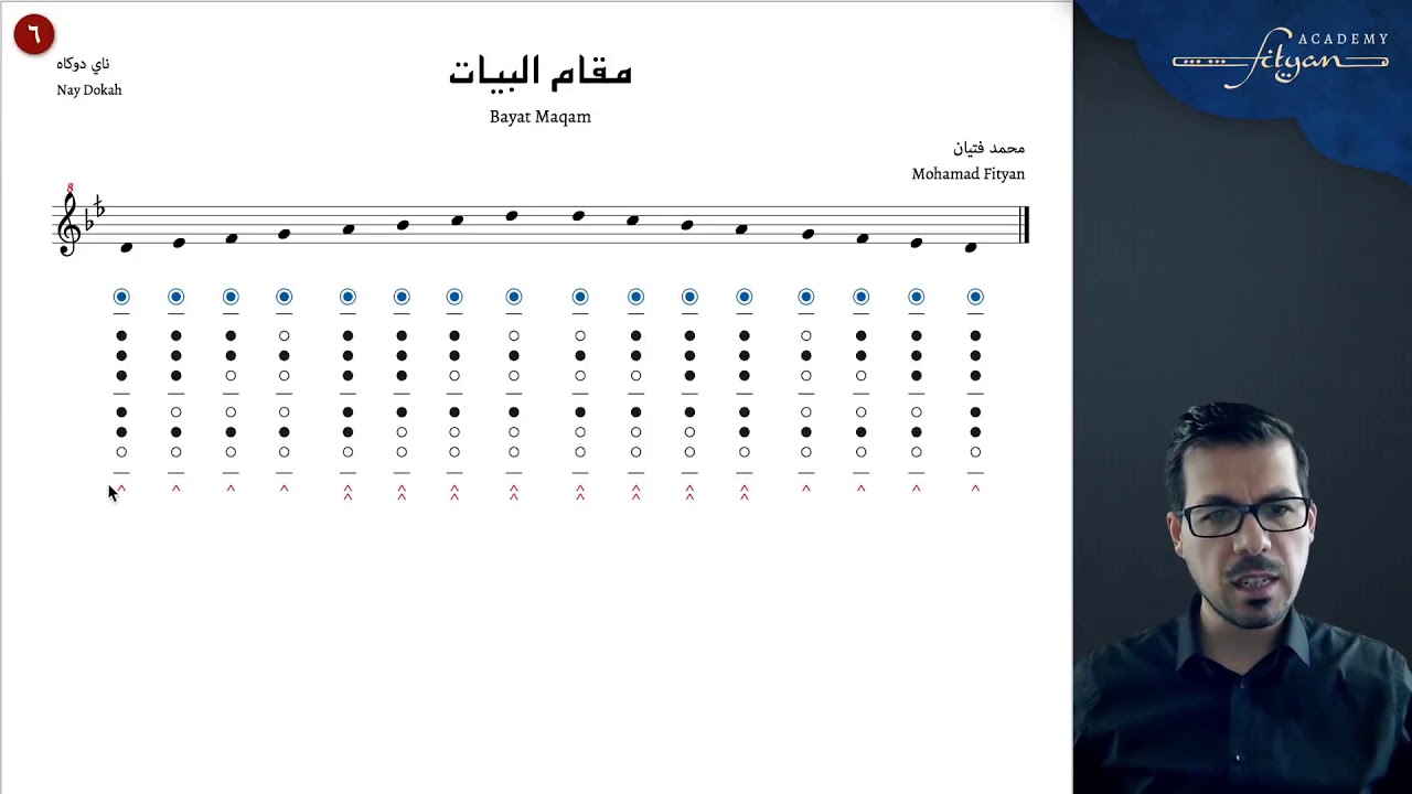 تعليم الناي مستوى مبتدئ |  سلم مقام البيات