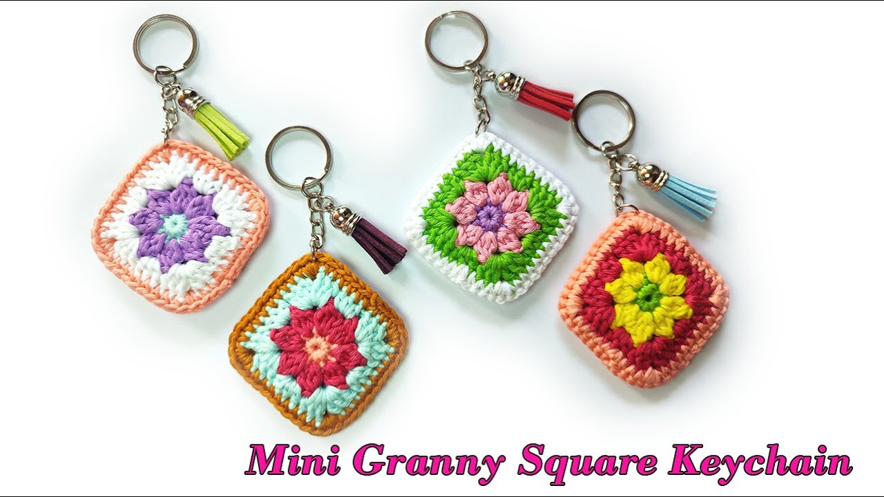Mini Granny Square Crochet Keychain/ Bag Charm