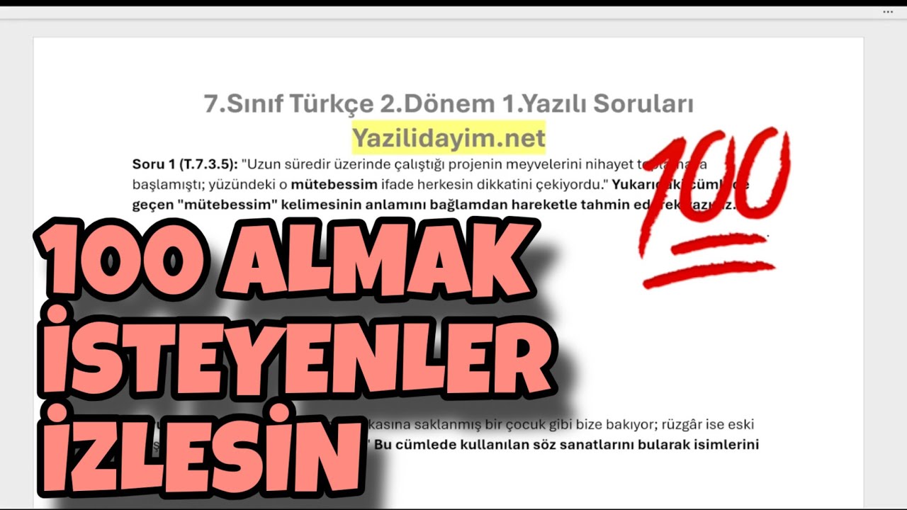 7.Sınıf Türkçe 2.Dönem 1.Yazılı