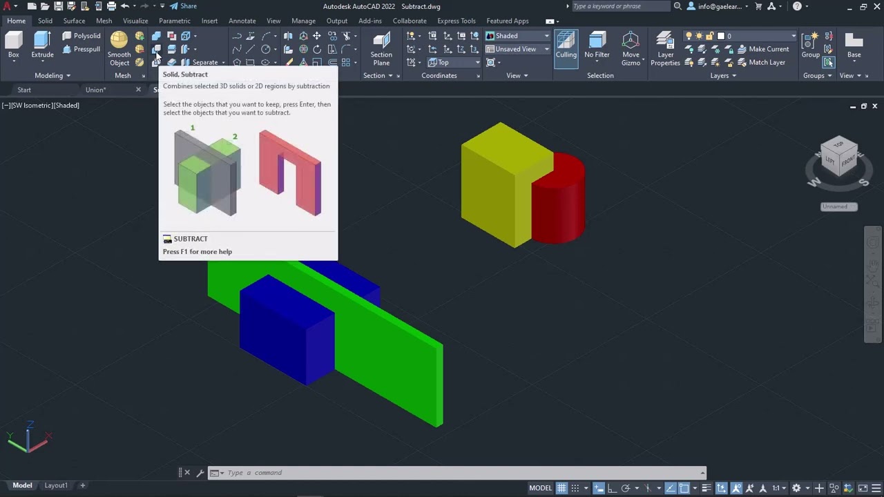 Subtract, Intersect and Union tools (AutoCAD 3D Tutorials)