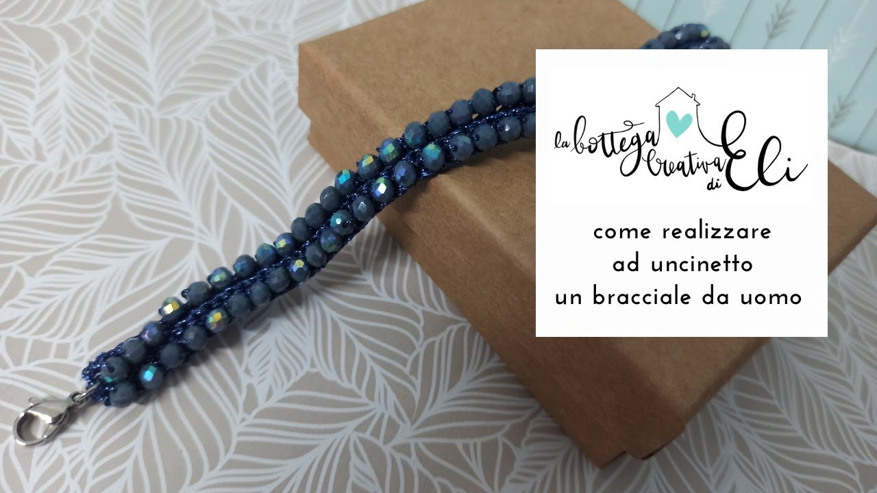 Bracciale uomo ad uncinetto con cristalli