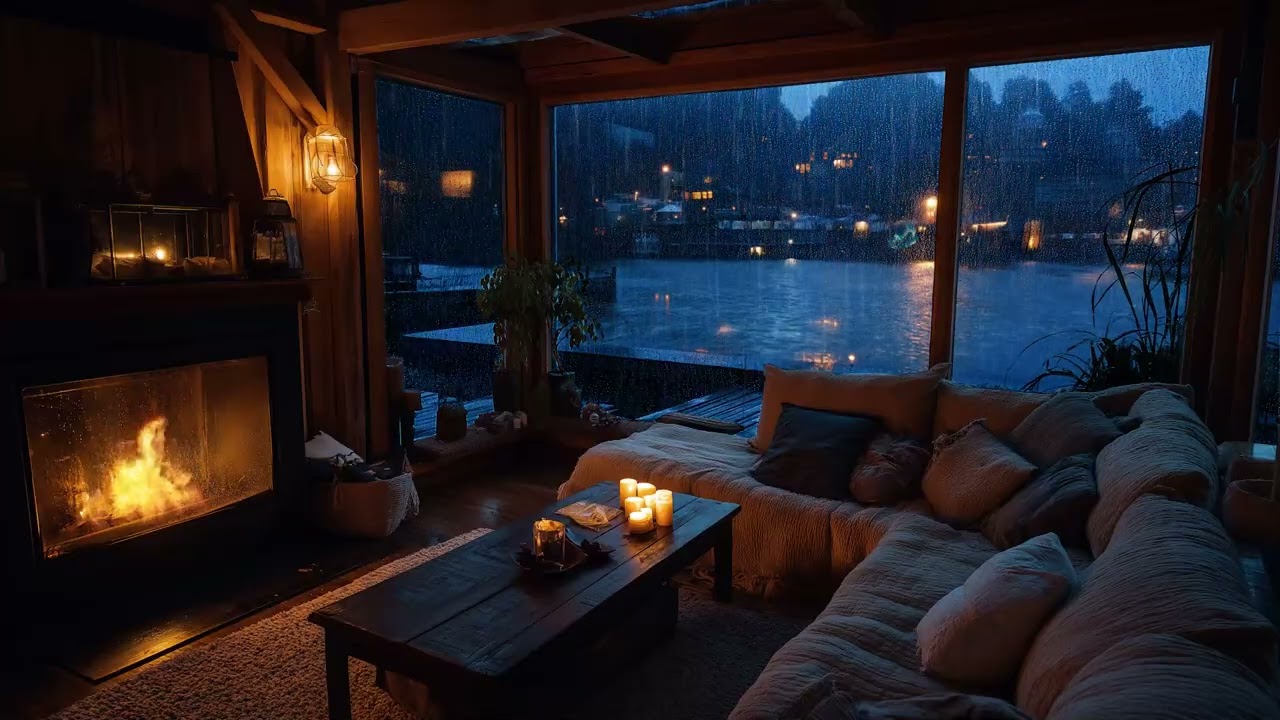 Rainy Window Sounds ❄️ Calm Fireplace ASMR for Relax & Focus (3 Hours)