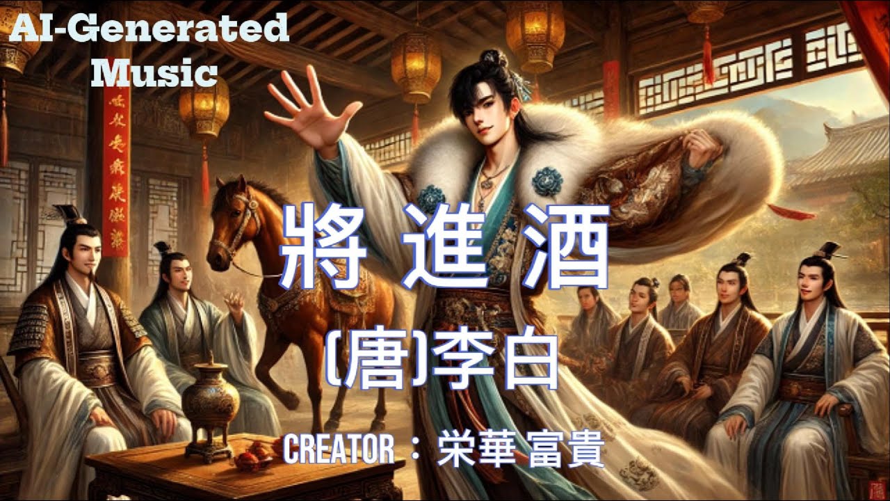 將進酒｜（唐）李白｜AI生成詩詞音樂｜聽之前，請準備半斤白酒服下，然後至少循環聽一個小時。Q：這樣做會加深對歌詞的理解嗎？ A：不會，這樣做主要是-----------------能增加播放量。