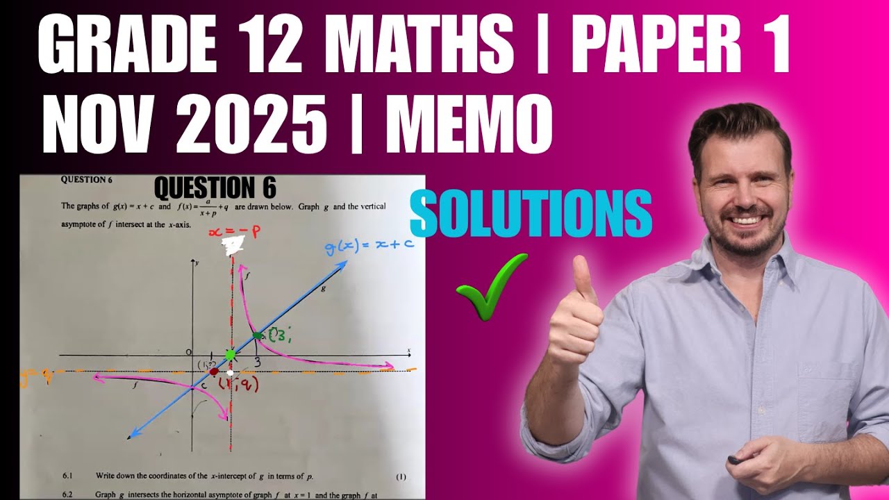 Grade 12 Maths Paper 1 November 2025 Memo | Question 6 | Functions | Matric Exam ( NSC | CAPS | DBE)
