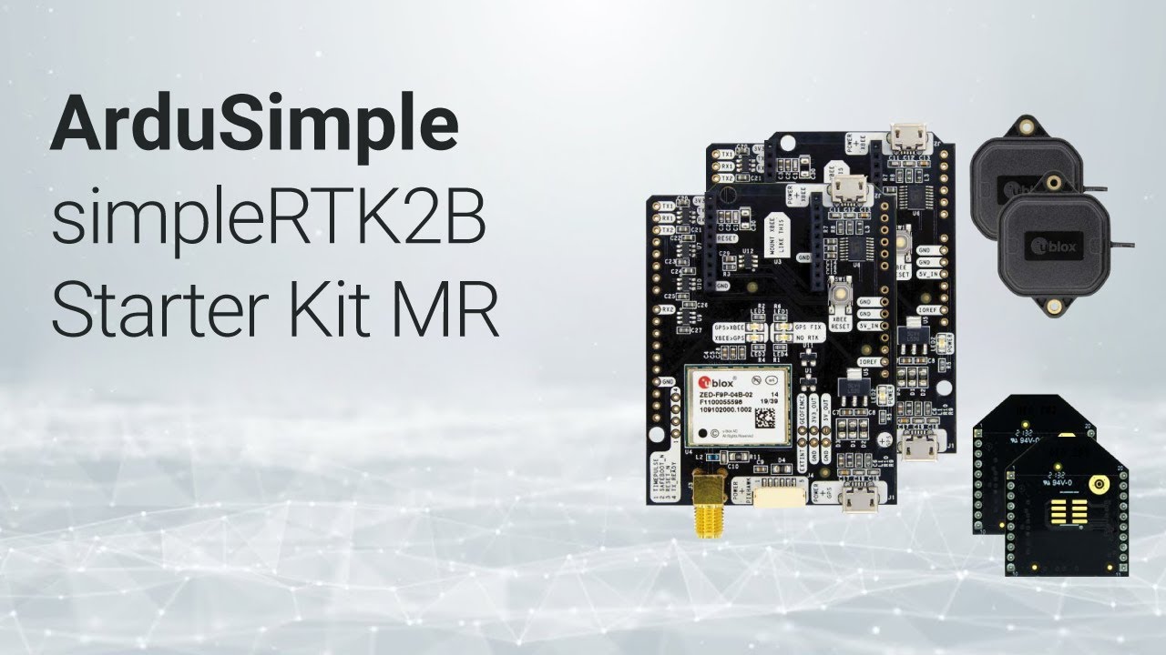 simpleRTK2B Starter Kit MR. Low-cost RTK Base and Rover with ZED-F9P, antenna, medium range radio