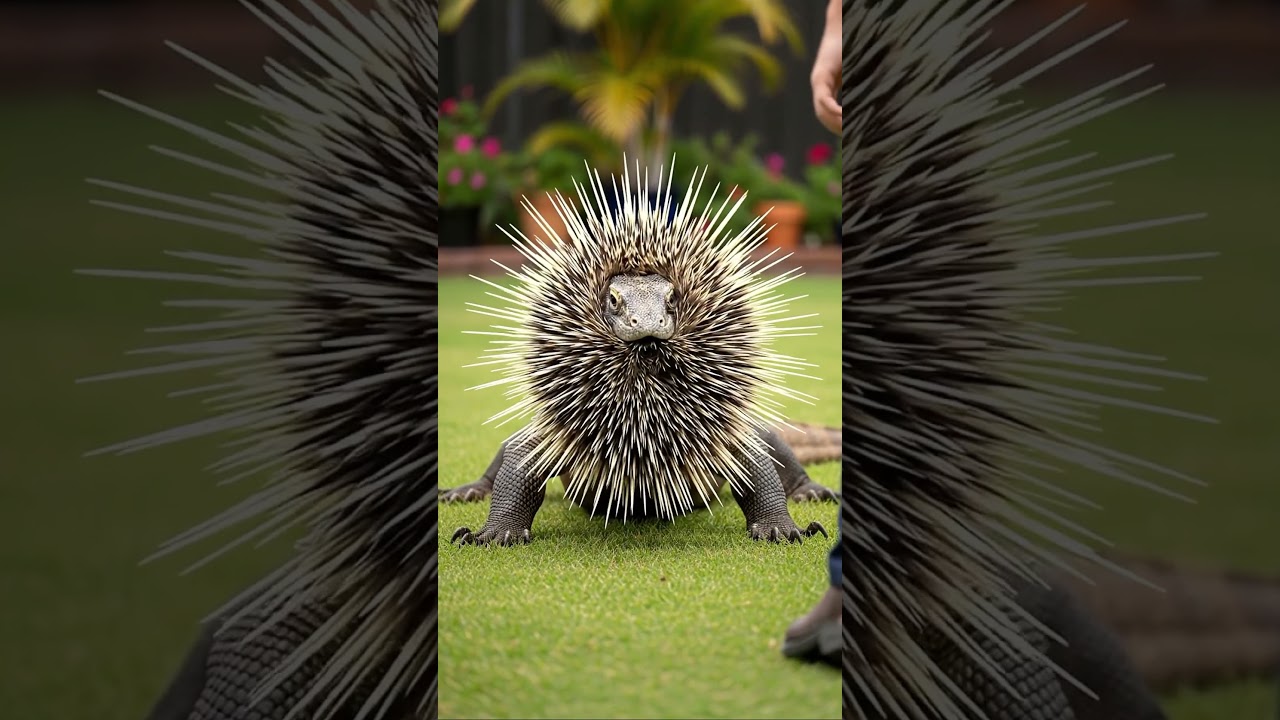 Komodo dragon hunting a hedgehog