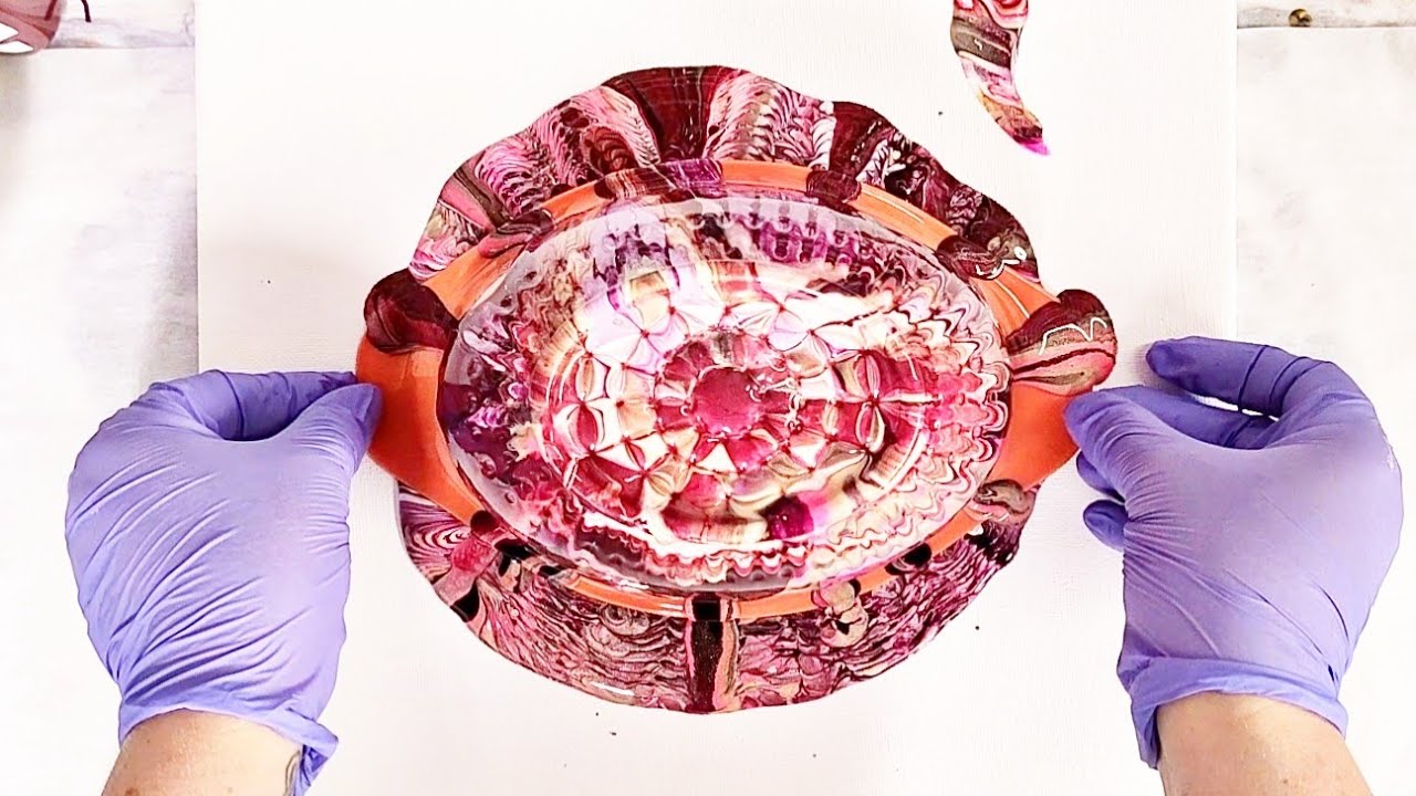 WILD upside down acrylic pour through a colander