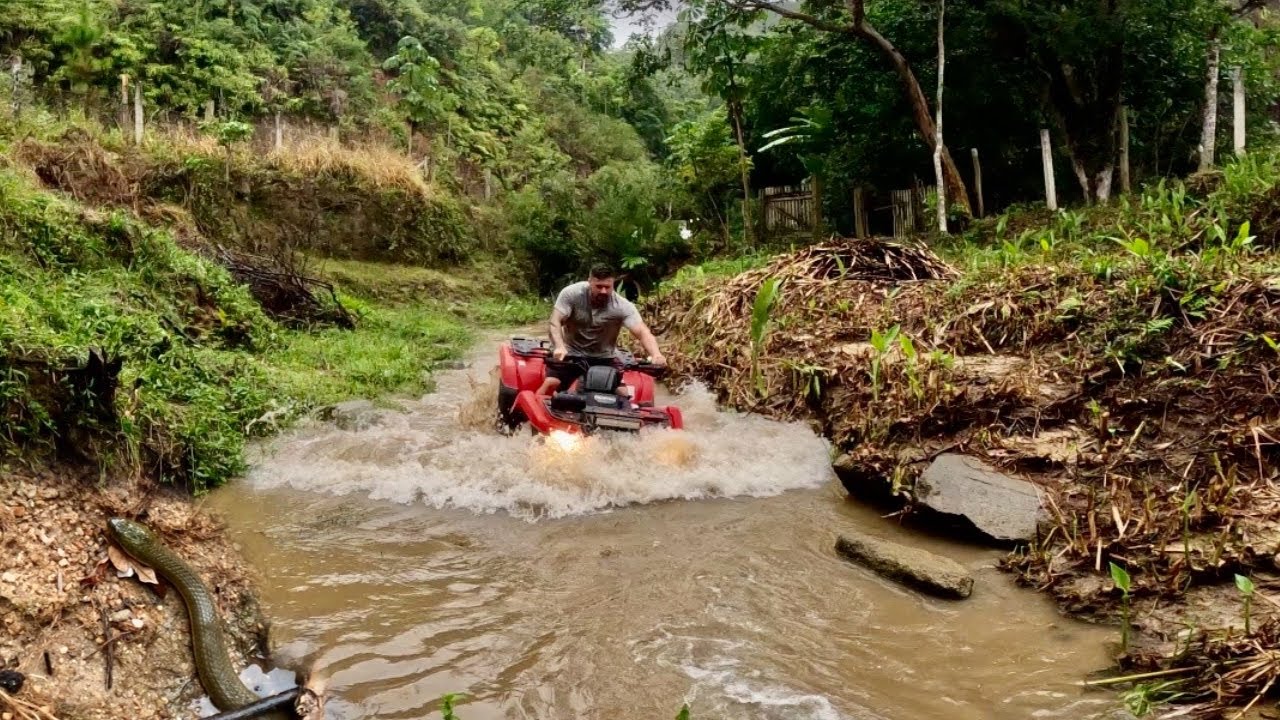 ENTREI DE QUADRICICLO NO RIO E ENCONTREI UMA COBRA NA AGUA. Thiago velho 