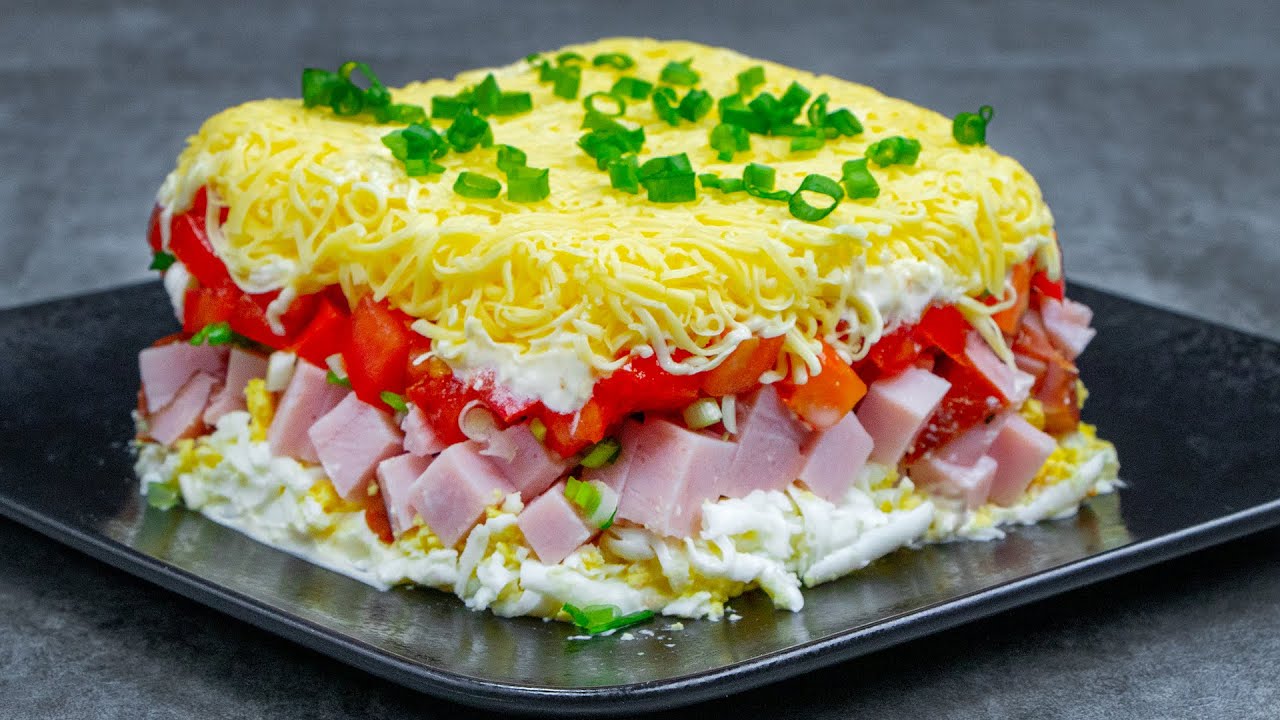 Салата на пластове, която отнема 1 минута за приготвяне! Не само красиво, но и вкусно! Apetiten TV