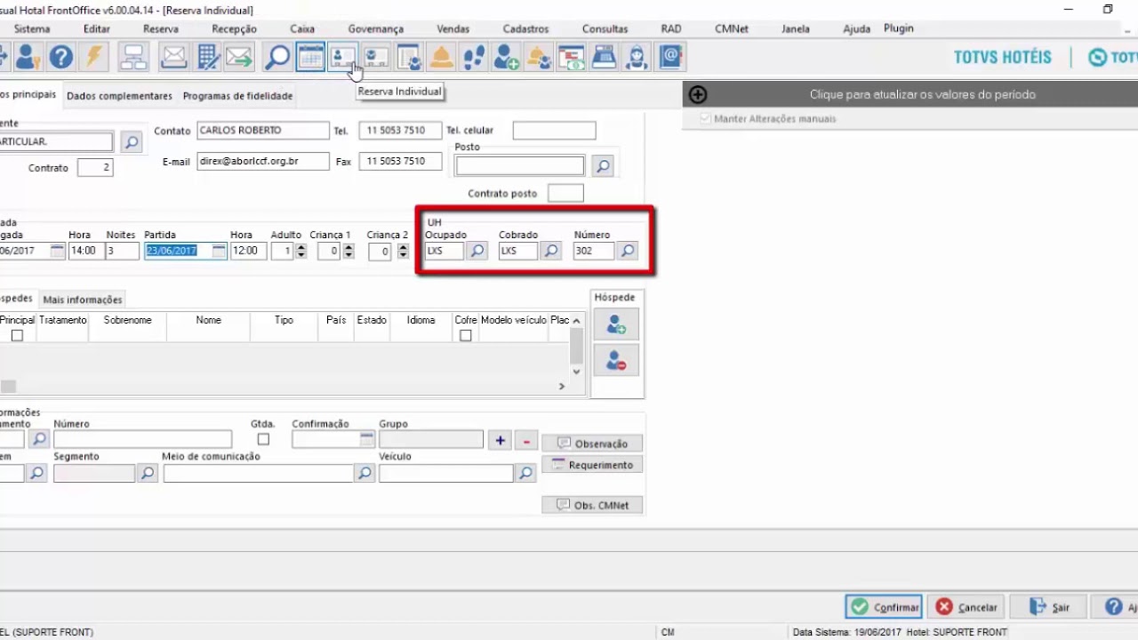 How To | VHF - Reserva Individual / Dados Principais #TOTVS_Hospitalidade_PMS_Linha_Hotal