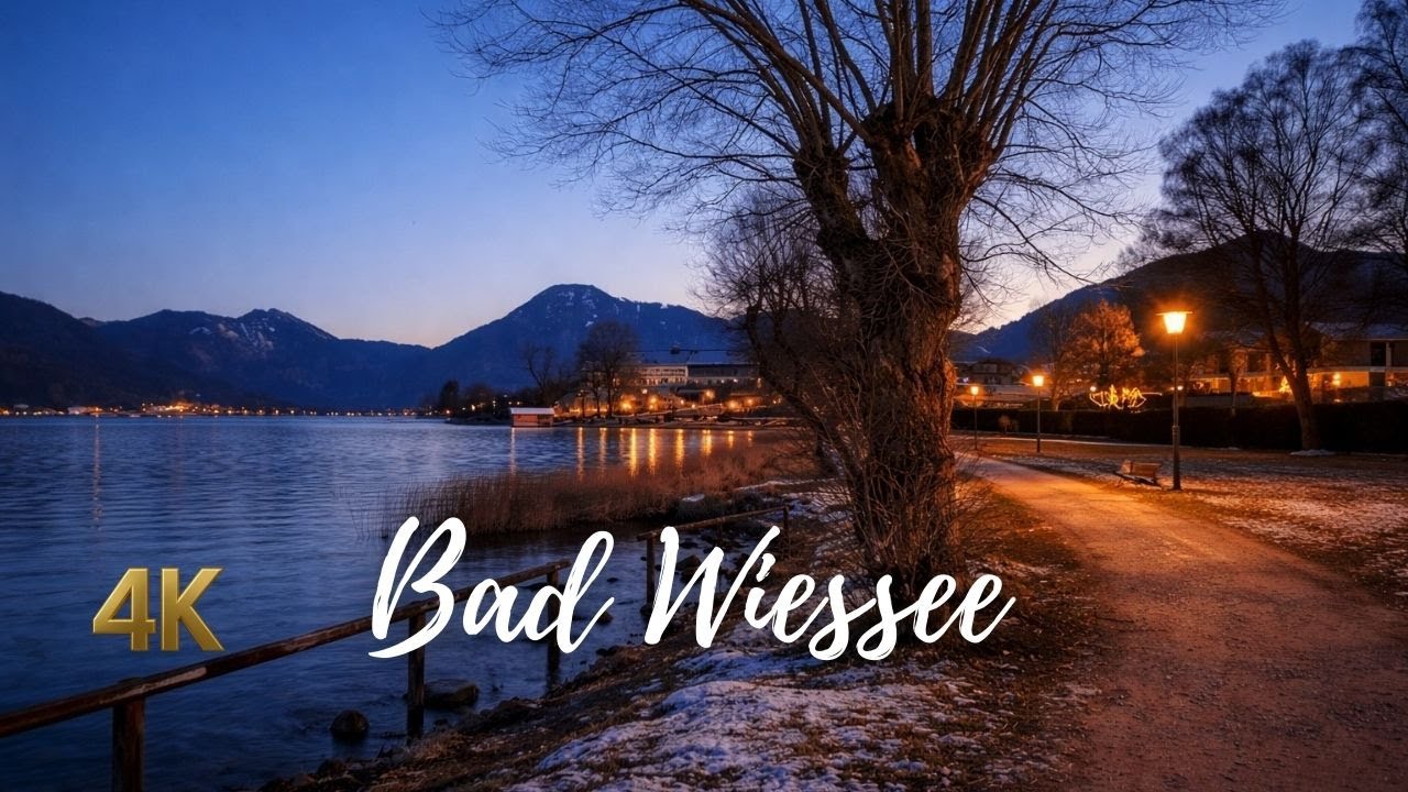 Sunset to Night Walk in Bad Wiessee - Bavaria, Germany - 4K