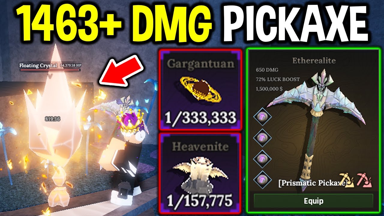 Use This SECRET 1463 DAMAGE PRISMATIC PICKAXE for RAREST GARGANTUAN ORE in The Forge Roblox