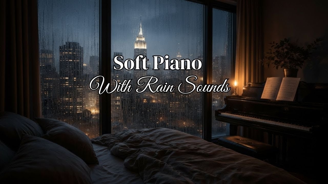 Piano Music with Rain Sounds | Relaxing Night City Ambience Live
