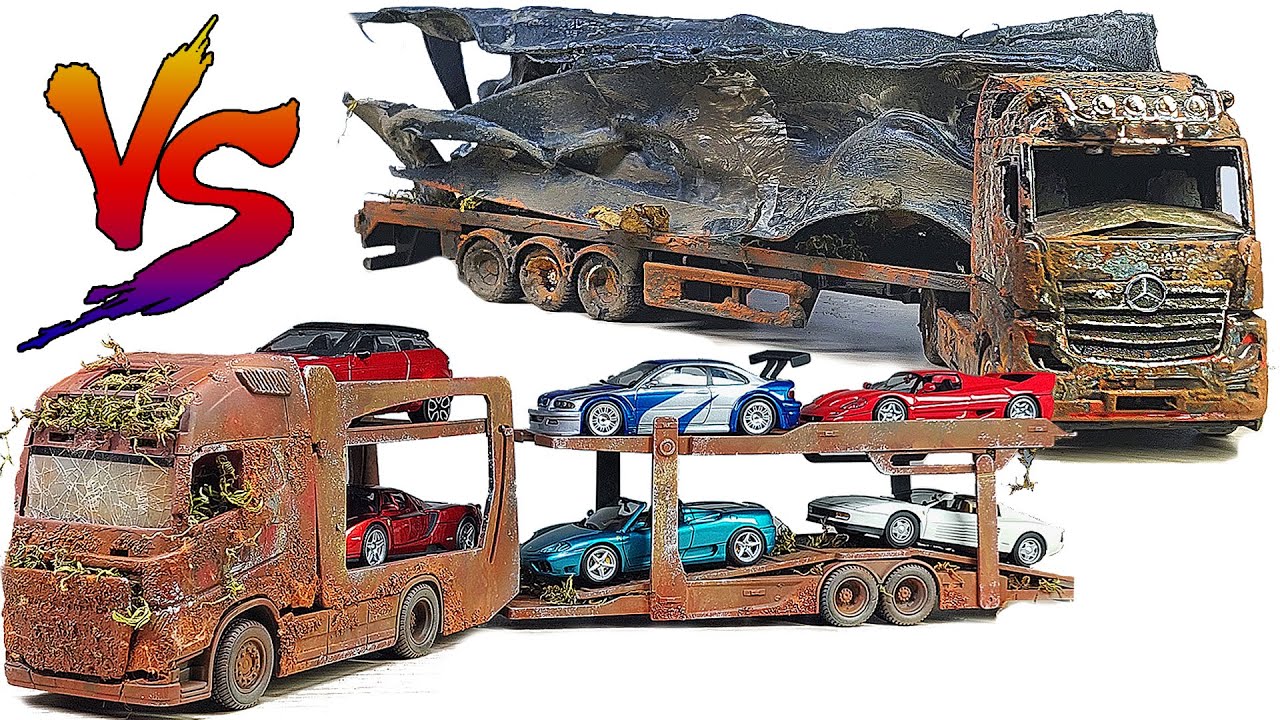 Restoration Volvo truck transporter cars VS Rebuild and Restored Mercedes Actros semi trailer truck