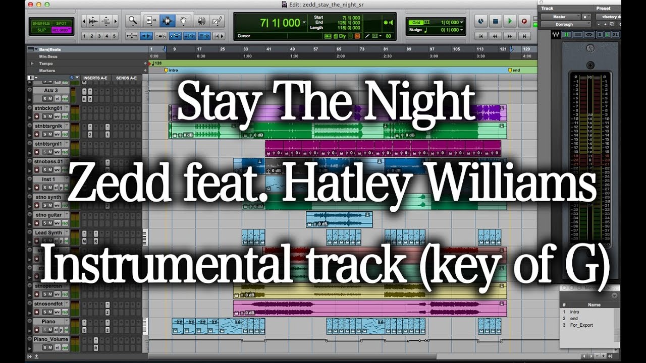Stay The Night - Zedd feat. Hayley Williams - Instrumental track key of G