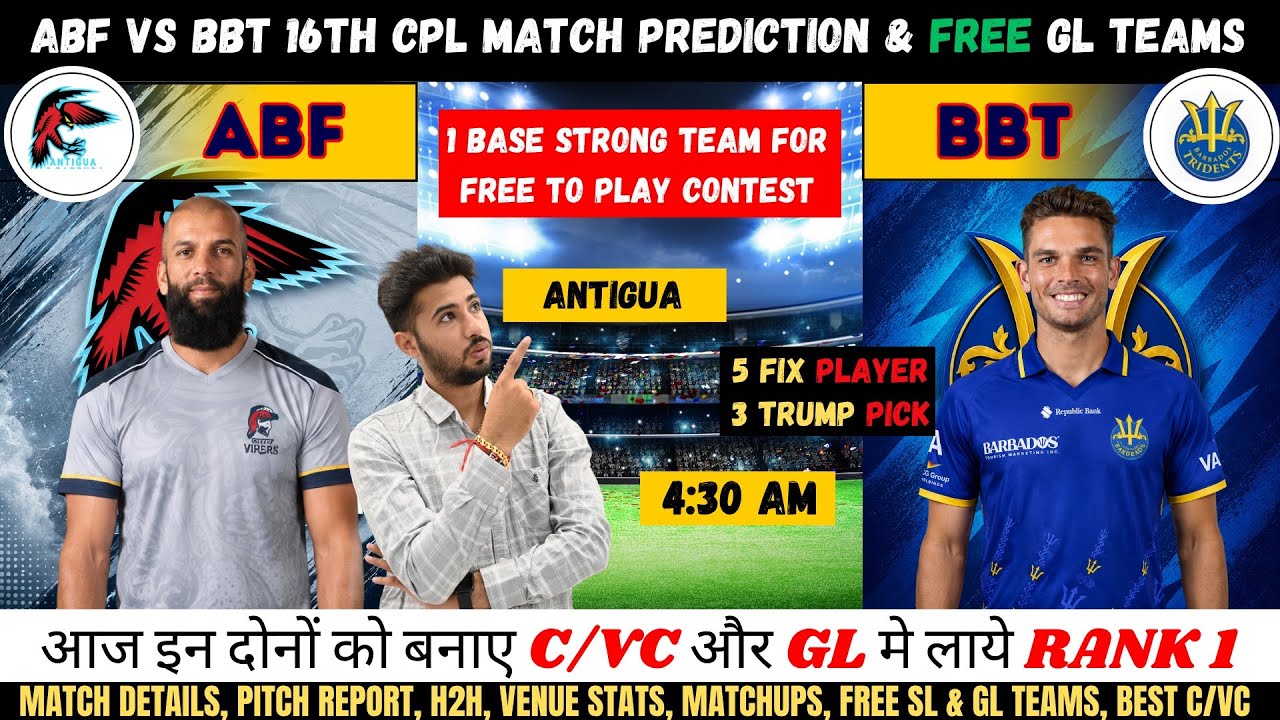 ABF vs BT Dream11 Prediction, Antigua & Barbuda Falcons vs Barbados Tridents Fantasy Team Analysis