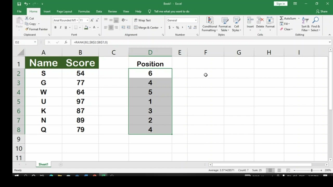 How to calculate students positions 1st, 2nd, 3rd upto nth in class with Excel/Index+Match