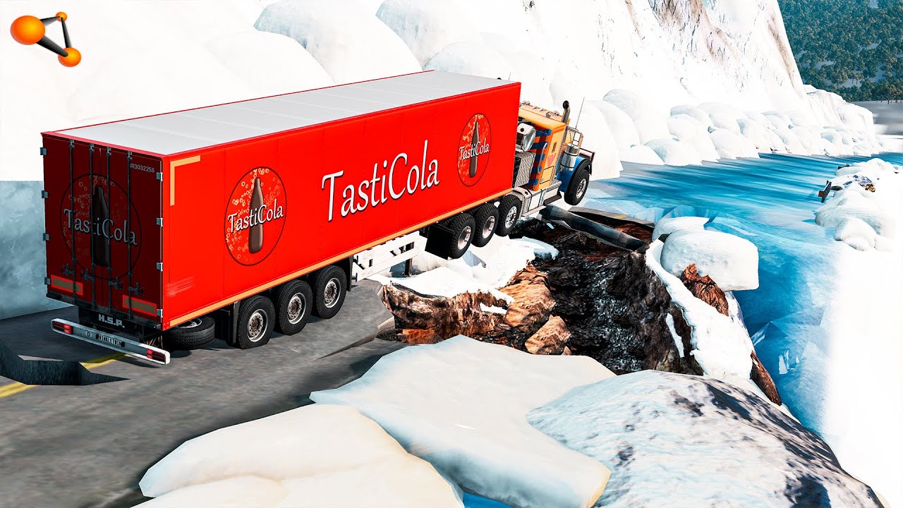 Collaps on the ICY SLOPE Slippery ROAD - BeamNG drive