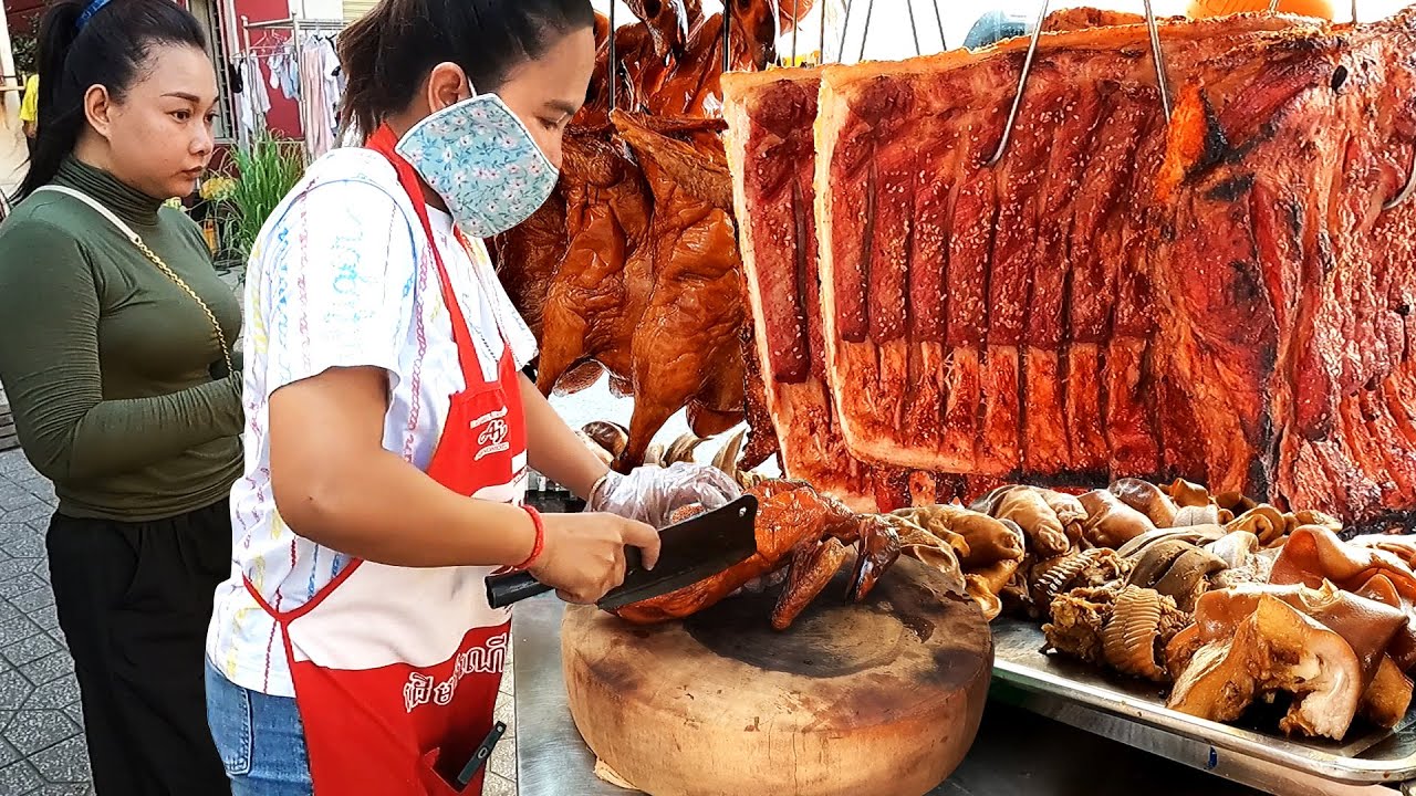 Cambodian Best Pork Chops! Roasted Pork Duck & Braised Pork - Cambodian street food