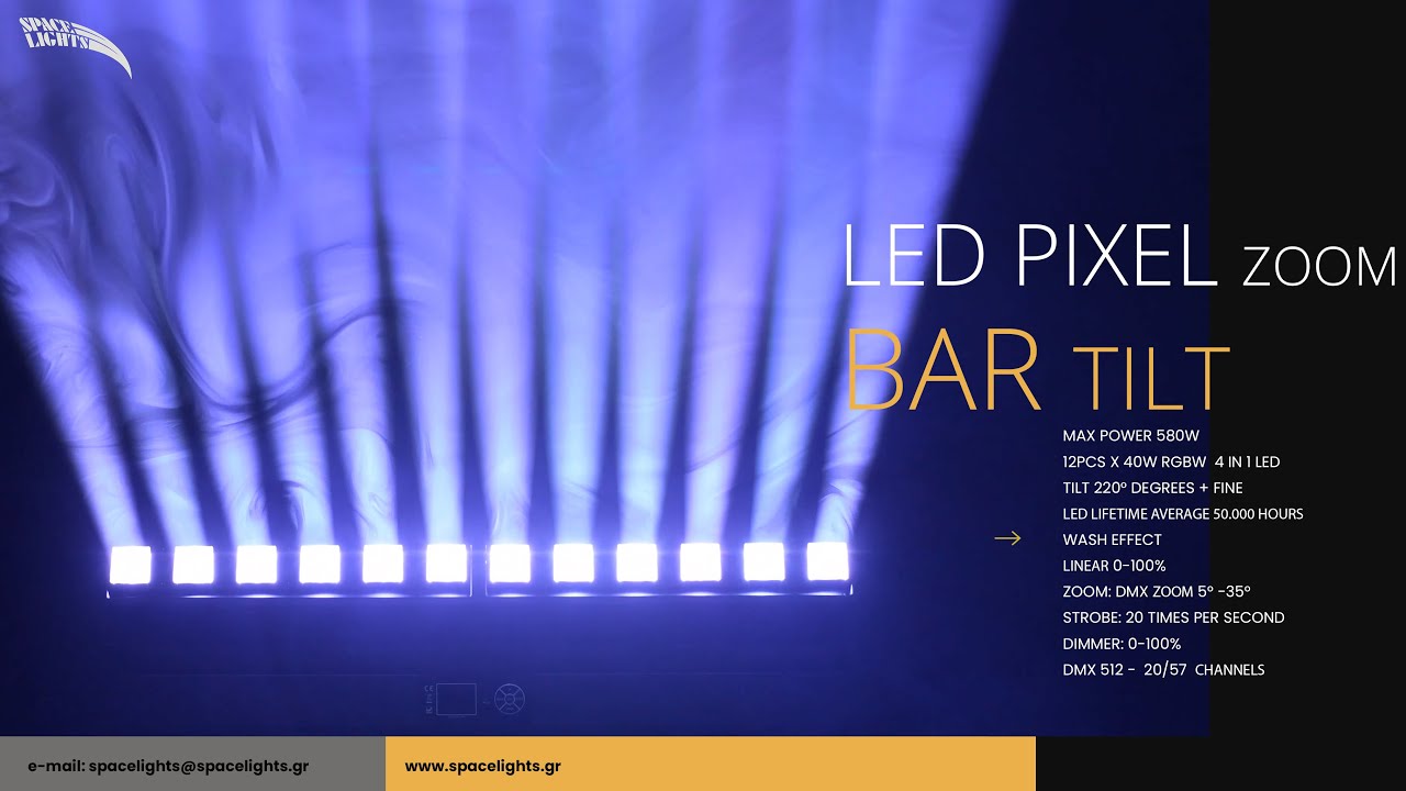 SPACE LIGHTS LED PIXEL BAR TILT 12X 40W 4 IN 1 LEDS