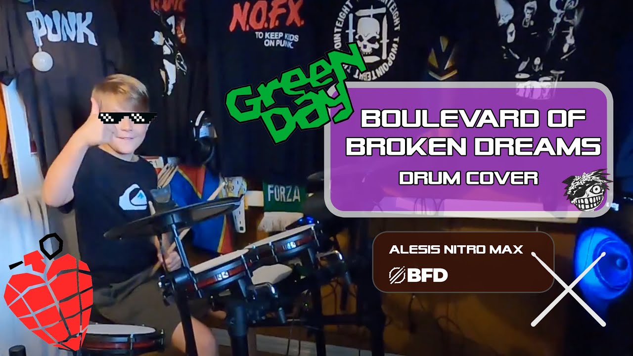 Drum cover of Boulevard of broken dreams by 8 years old Silas