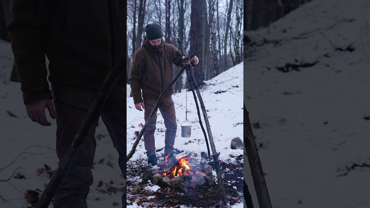 Building a Tripod for Cooking on an Open Fire 🔥 #survival #outdoorsurvival #camping #bushcraft