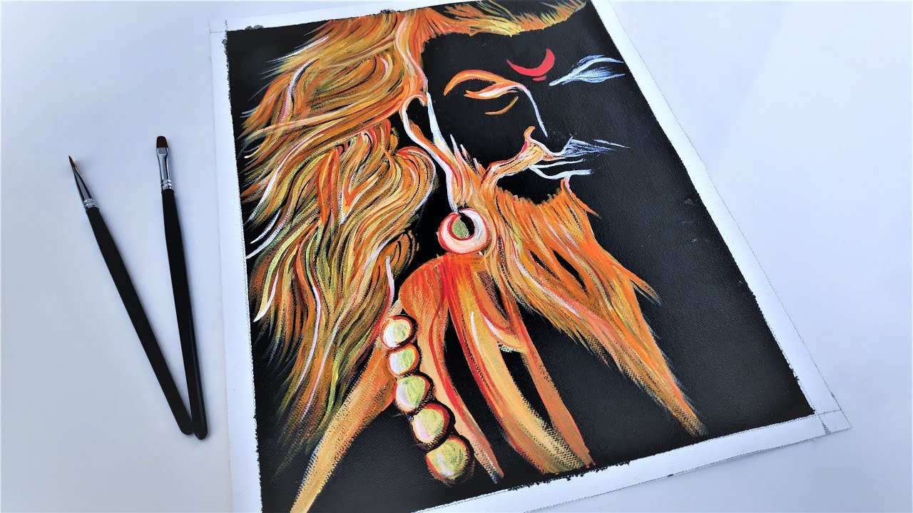 Painting Tutorial of Lord Shiva (Indian God) Portrait on Canvas using Acrylic Colors