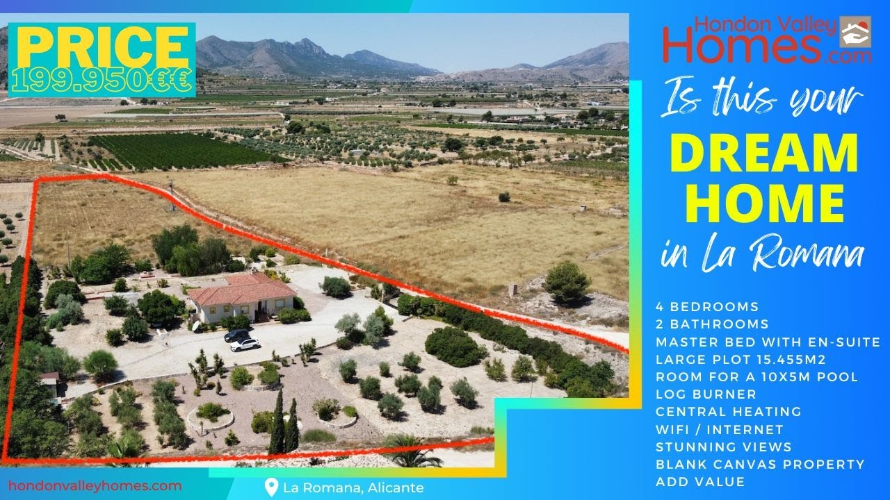 HUGE 15,455m2 plot with 4 bed detached villa in La Romana just 199.950€