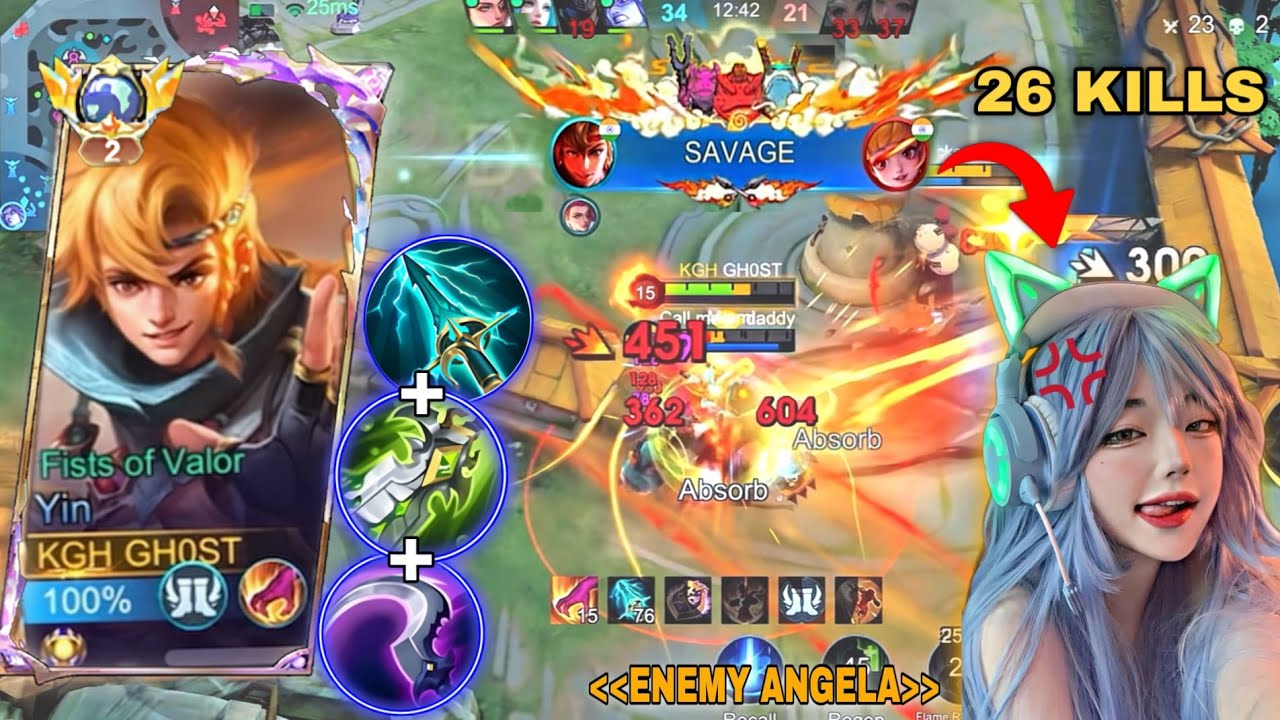 YIN 26 KILLS + SAVAGE😱!! INSANE DAMAGE + BEST BUILD & EMBLEM 2025 🔥| Mobile Legends