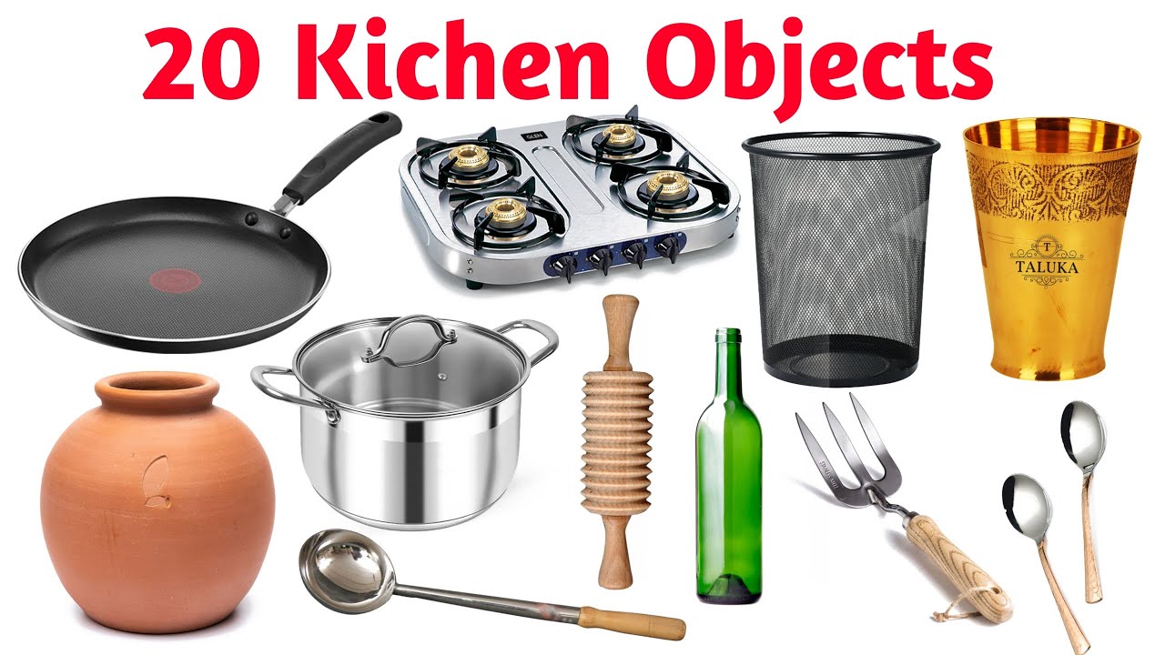 20 बच्चों के लिए 20 किचन सामान के नाम | Learn Kitchen Objects Name in English and Hindi