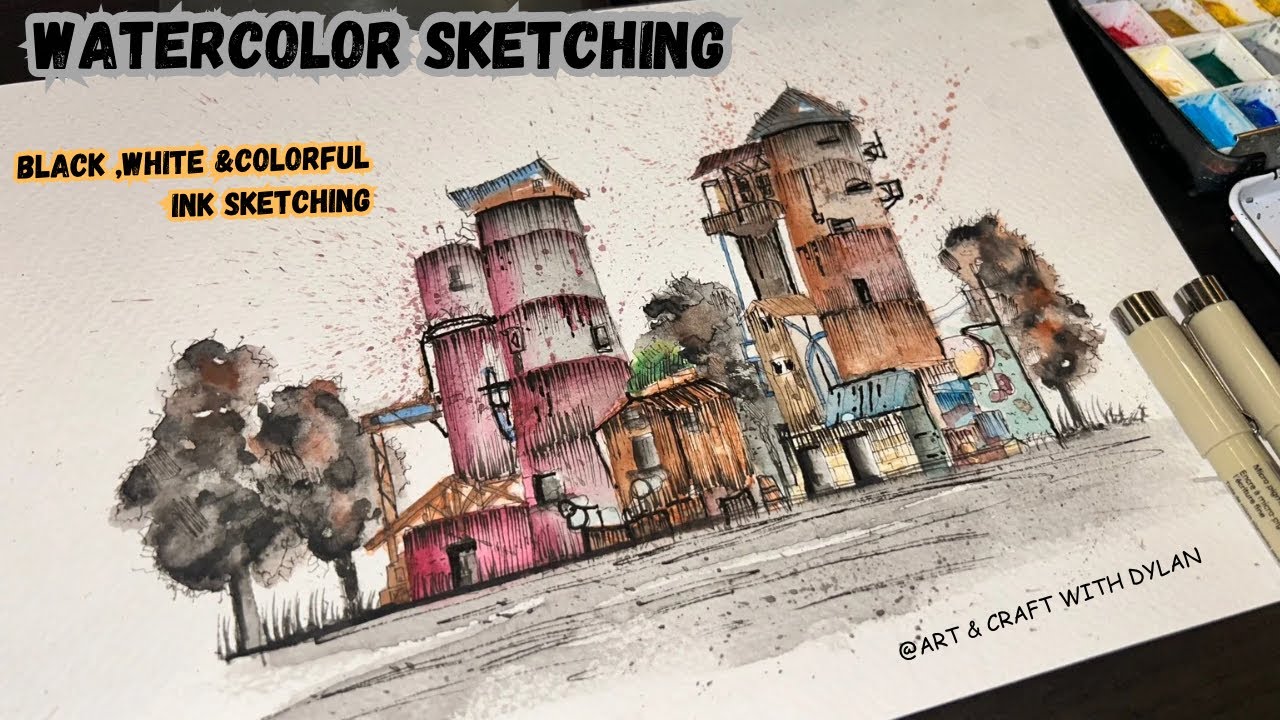 Ink Sketching With Watercolor|Ink and Watercolor Tutorial|Urban Sketching Whit Me