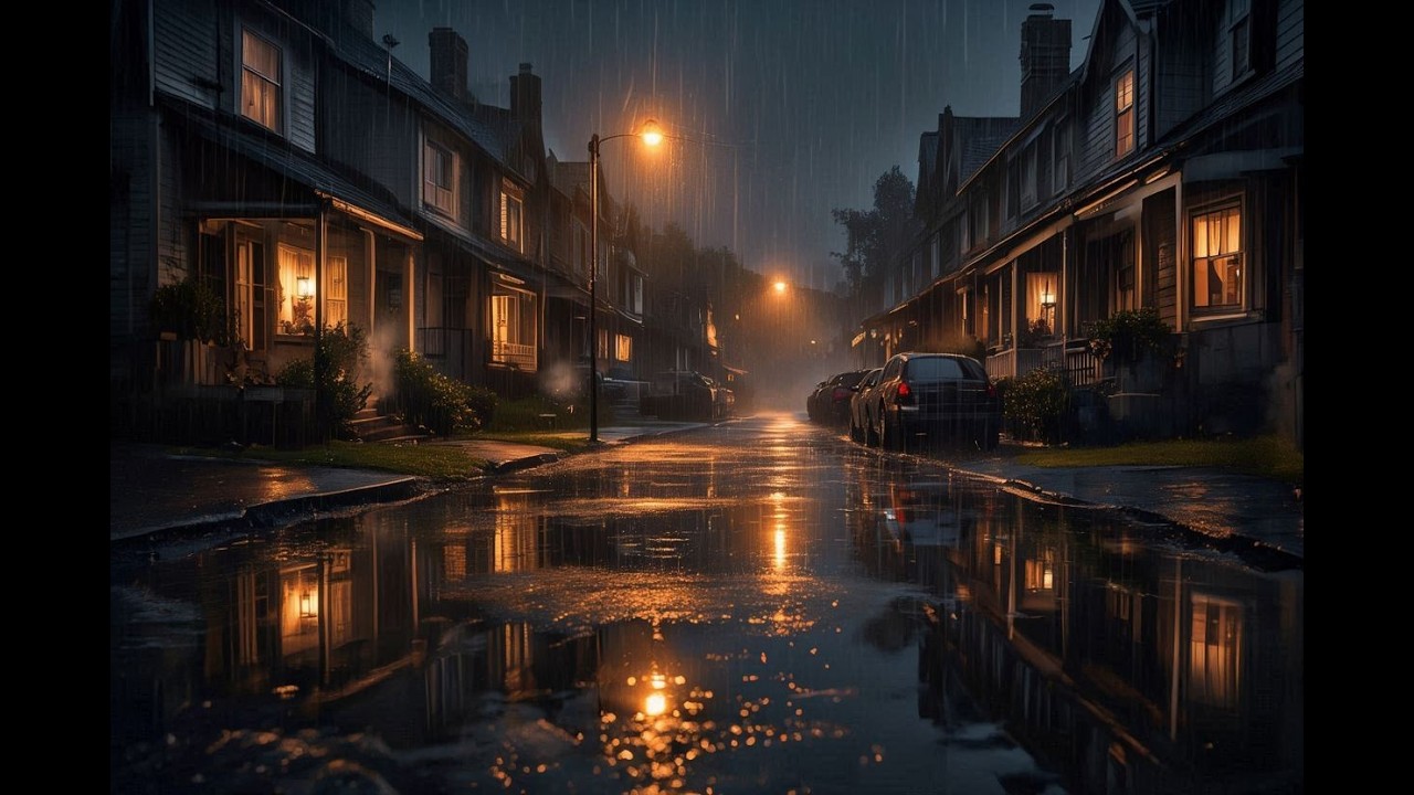 静かな住宅街に降る夜の雨音 | 睡眠・リラックス・作業用 | ３時間 | Rainy Night in a Quiet Neighborhood with Street Lights | 3hours