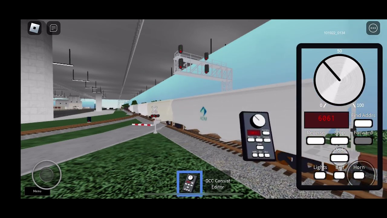 Customers train coming down a long stretch of track in Roblox