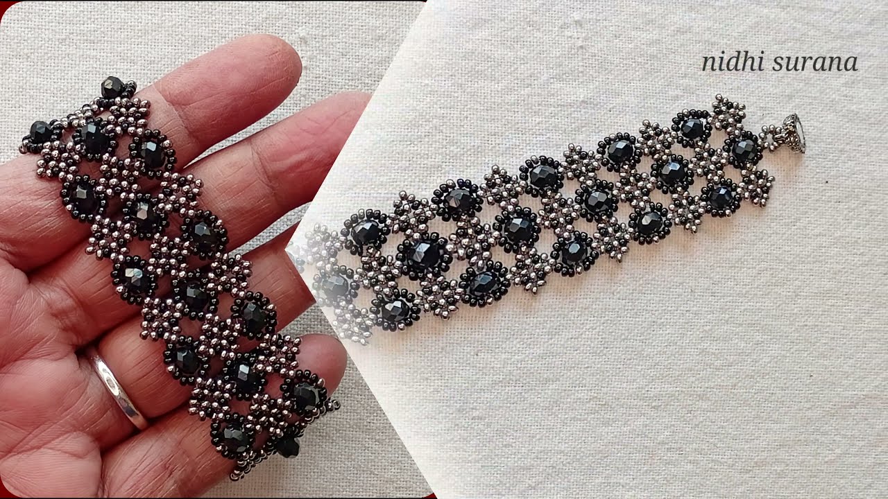 Black & Grey Crystal Bracelet/How to make Beaded Jewelery/Pulsera Tutorial diy
