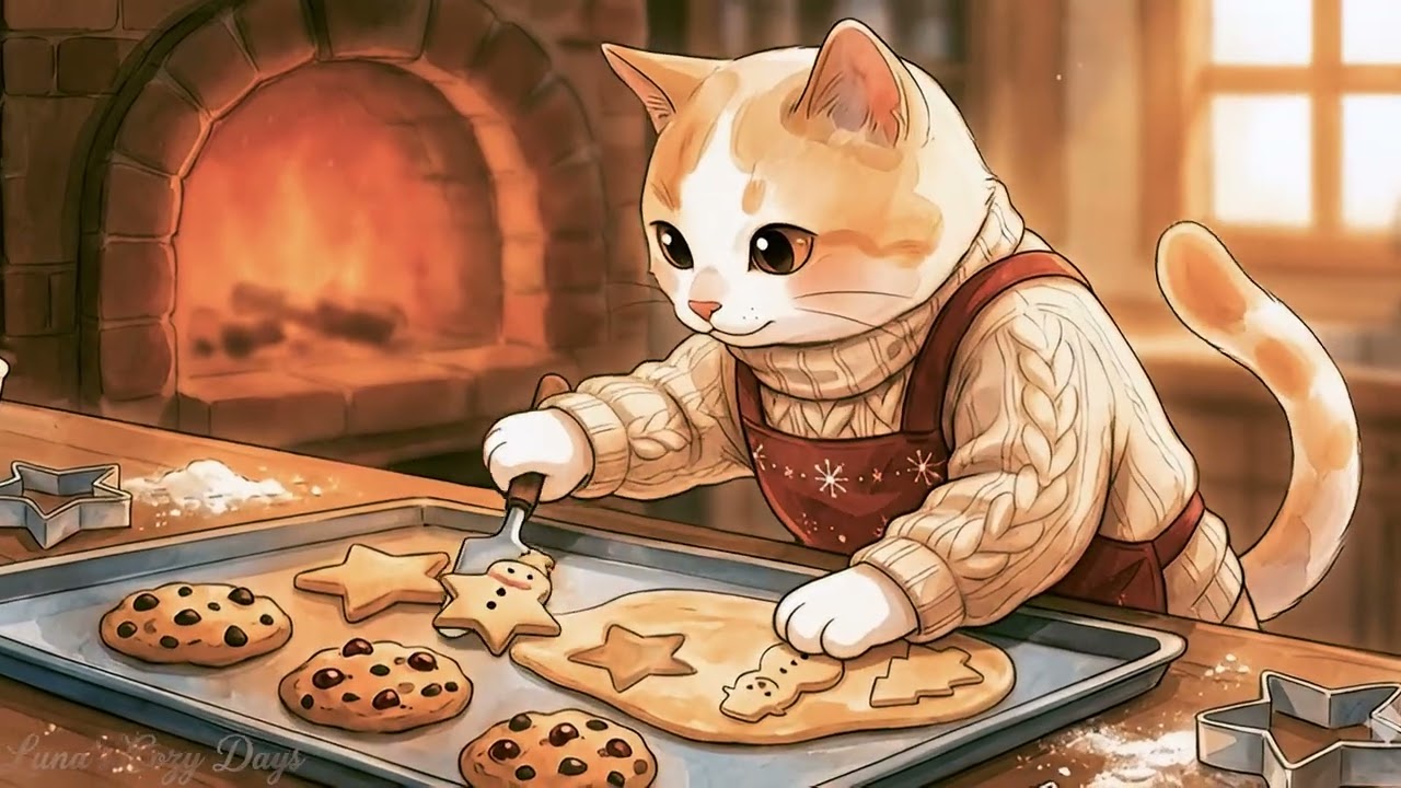 Baking cookies in a Snowy Forest Cabin