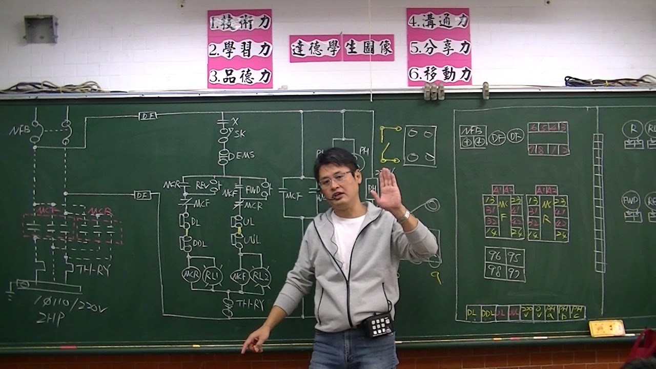 達德商工電機科-低壓工業配線-低壓工業配線-第八題單相感應電動機機械停車場控制電路